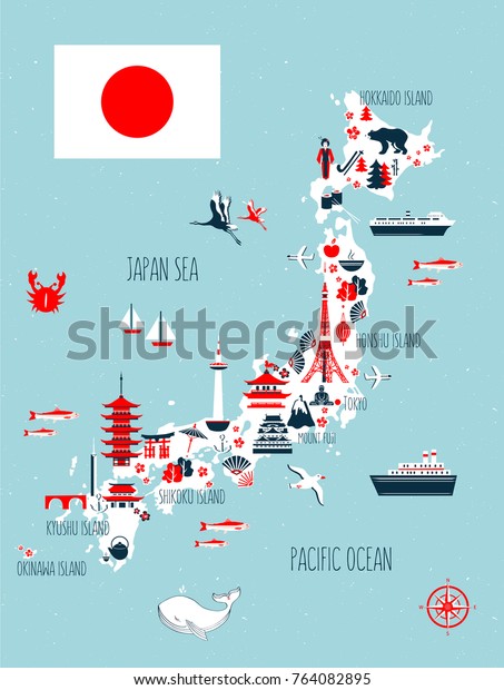 Japan Cartoon Travel Map Vector Illustration Stock Vector (Royalty Free ...