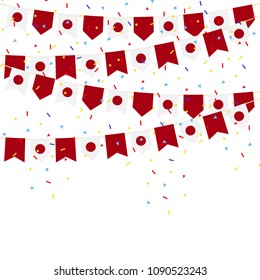 Japan celebration bunting flags with Confetti And Ribbons on white background.vector illustration