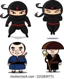 japan Character Vectors, samurai japan set