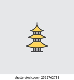 Japan China ancient building icon vector.