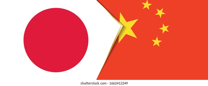 Japan and China flags, two vector flags symbol of relationship or confrontation.