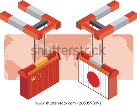 Japan and China import and export trade illustration