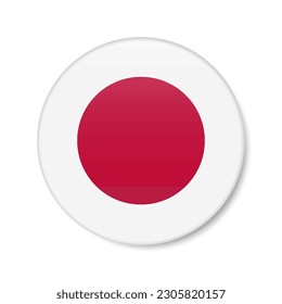 Japan circle button icon. Japanese round badge flag with shadow. 3D realistic vector illustration isolated on white.