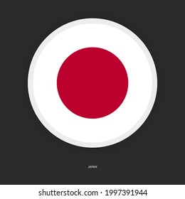 Japan circle flag icon with white border on dark grey background. Japan button flag icon isolated on barely dark background.