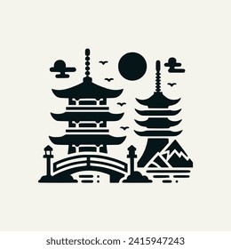 diseño de la plantilla de ilustración del vector de paisajes de iconos de la ciudad de japón