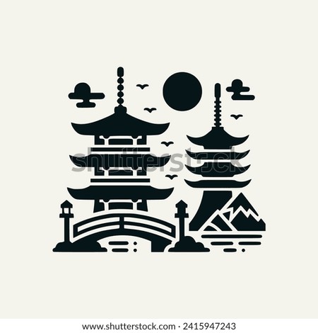 japan city icon landscape vector illustration template design