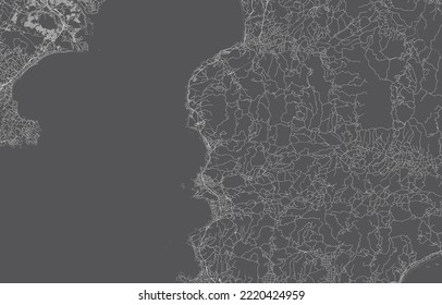 japan city map. vector illustration with black background, white outline, scene with japan city, town, road, street, map urban, location, landmark, transportation. design for print, poster, wallpaper.