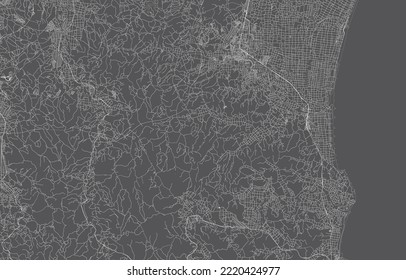 japan city map. vector illustration with black background, white outline, scene with japan city, town, road, street, map urban, location, landmark, transportation. design for print, poster, wallpaper.