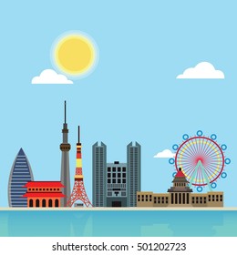 Japan city skyline vector illustration. Urban cityscape of Japan