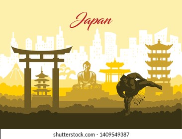 Japan cityscape illustration and monuments 