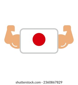 Japan claims power. Japanese flag and biceps. Vector.