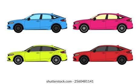 Japan Classic Compact Hatchback Vector Speed Icon Vehicle Automobile Auto Car