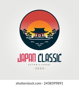 japan classic Japanese house temple sunrise logo template design for brand or company and other