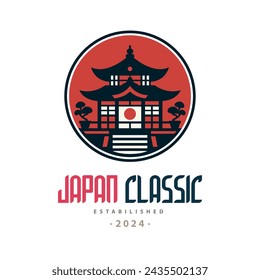 japan classic Japanese temple sunrise logo template design for brand or company and other