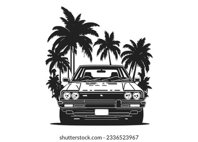 Japan classic sport car 80s isolated on a white background, front view. Vector illustration auto best for emblem, poster, sticker, t shirt print and banner.