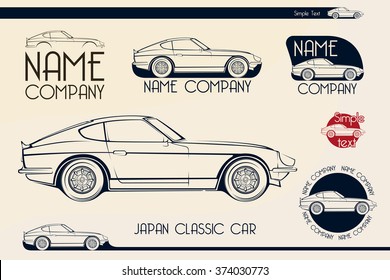 Japan classic sports car silhouettes, outlines, contours. Vector logotype