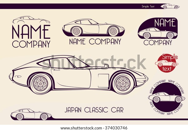 Japan classic sports car silhouettes, outlines,\
contours. Vector\
logotype