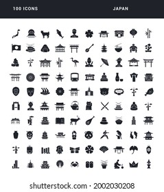 Japan. Collection of perfectly simple monochrome icons for web design, app, and the most modern projects. Universal pack of classical signs for category Countries and Cities.