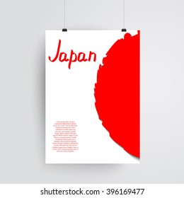 Japan. Color illustration. Red text on white background. Hand drawn sign and place for text. Poster for your business.