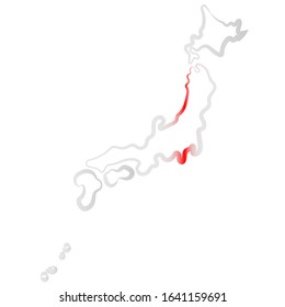 Japan coloring the contour map. Vector background. Outline