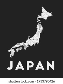Japan - communication network map of country. Japan trendy geometric design on dark background. Technology, internet, network, telecommunication concept. Vector illustration.