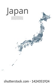 Japan communication network map. Vector low poly image of a global map with lights in the form of cities in or population density consisting of points and shapes and space. Easy to edit