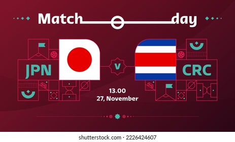 japan costa rica match Football 2022. 2022 Weltfußball-Weltmeisterschaftsspiel gegen Mannschaften auf Sporthintergrund, Meisterschaftspopster, Vektorgrafik.