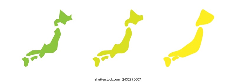Japan country black outline and colored country silhouettes in three different levels of smoothness. Simplified maps. Vector icons isolated on white background.
