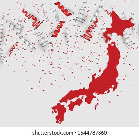 Japan country concept. Banner or poster for local Japanese holiday, Independence day, Showa, Emperor’s birthday, National foundation. free space for text for advertising. Territory map shape.