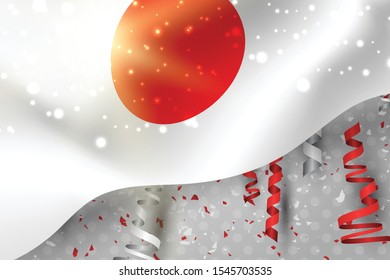 Japan country concept. Banner or poster for local Japanese holiday, Independence day, Showa, Emperor’s birthday, National foundation. Garland bunting decoration and red and white flag.