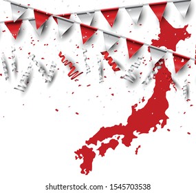 Japan country concept. Banner or poster for local Japanese holiday, Independence day, Showa, Emperor’s birthday, National foundation.  Territory map shape. Vector illustration.