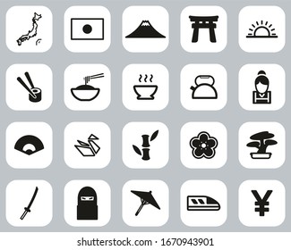 Japan Country & Culture Icons Black & White Flat Design Circle Set Big