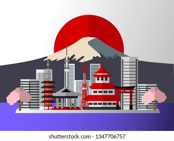 Japan country design illustration template. World vacation travel Asia Asian collection