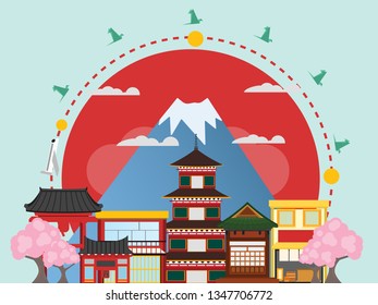 Japan country design illustration template. World vacation travel Asia Asian collection