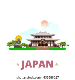 Japan country design template. Flat cartoon style historic sight showplace web site vector illustration. World vacation travel sightseeing Asia Asian collection. Great Buddha Kamakura Todai-Ji Nara.