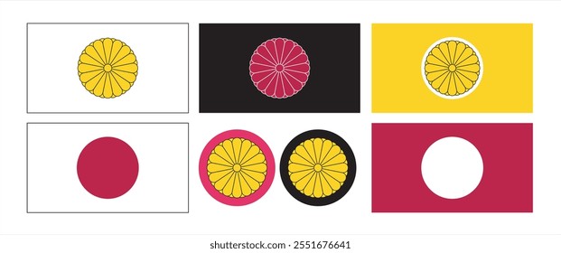 Japan country flag vector background icon watercolor dry brush ink texture illustration independence Day celebration banner, imperial seal of japan, National seals of Japan. Vector illustration