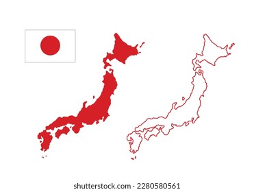 Japan country map and flag, vector illustration. 