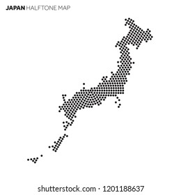 Japan country map made from radial halftone pattern