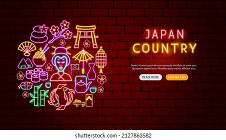 Japan Country Neon Banner Design. Vector Illustration of Asia Promotion.