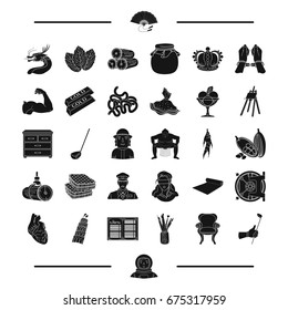 Japan, crime, art, fitness and other web icon in black style. beekeeping, furniture, spice icons in set collection.