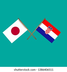 Japan and Croatia crossed flags.Language learning or travel concept