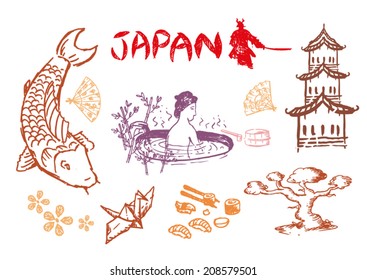 Japan Cultural elements in hand sketch style collection 4. Editable Clip Art.
