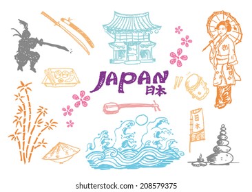 Japan Cultural hand sketch collection 2. Vector artwork