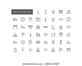 Japan culture icon set. Included the icons as Tokyo tower, sakura, Geisha,  speed train, hot spring, castle and more