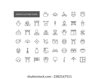 Japan culture icon set. Included the icons as Tokyo tower, sakura, Geisha,  speed train, hot spring, castle and more