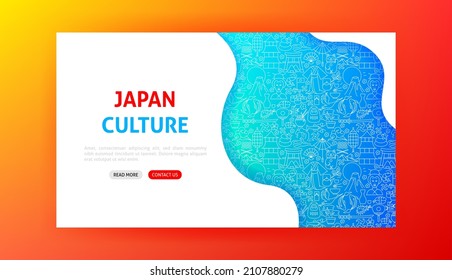 Japan Culture Landing Page. Vector Illustration of Outline Design.