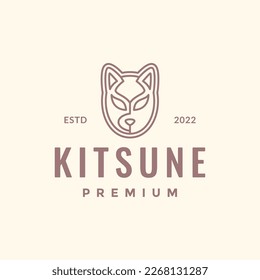 japan culture mask animal cat kitsune minimal line art hipster logo design vector