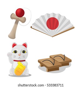 Japan Culture Object Isolate Set Vector