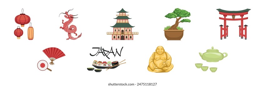 Japan Culture Object and Symbol Colorful Vector Set