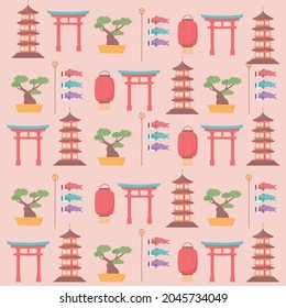 japan culture pagoda fan and lantern
